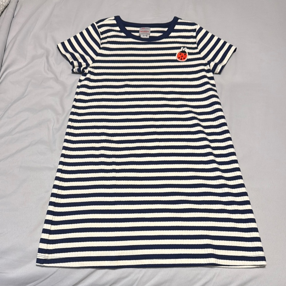 Hanna Andersson Navy and White T-Shirt Dress Casual Crew Neck Short Sleeve
